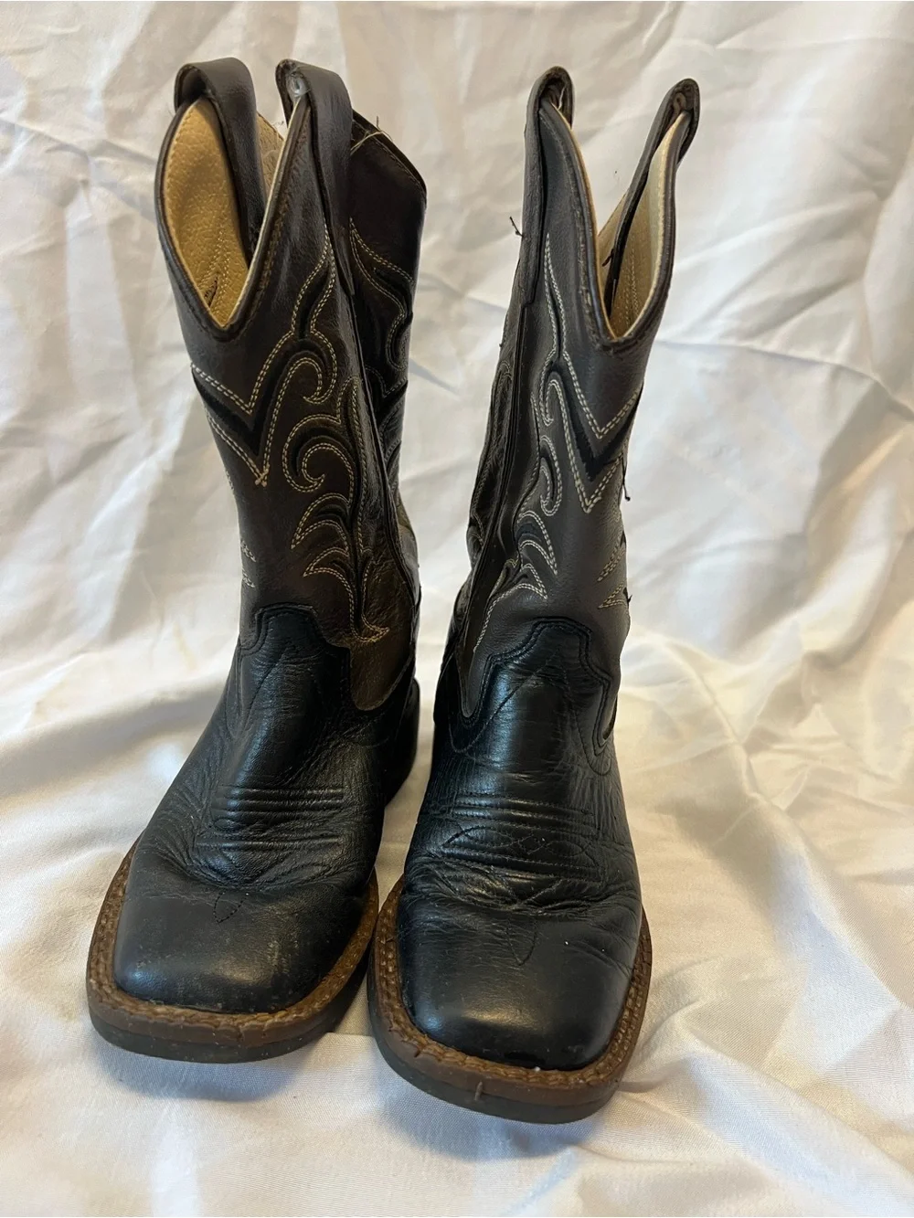 Old West Toddler Black Square Toe Cowboy Boots Size Boys 8.5